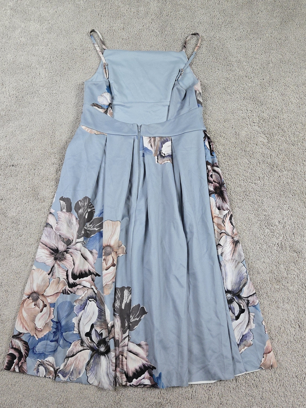 Asos Pleated Midi Dress Blue Floral Sleeveless Square Neck Summer Wedding Guest - Picture 3 of 10